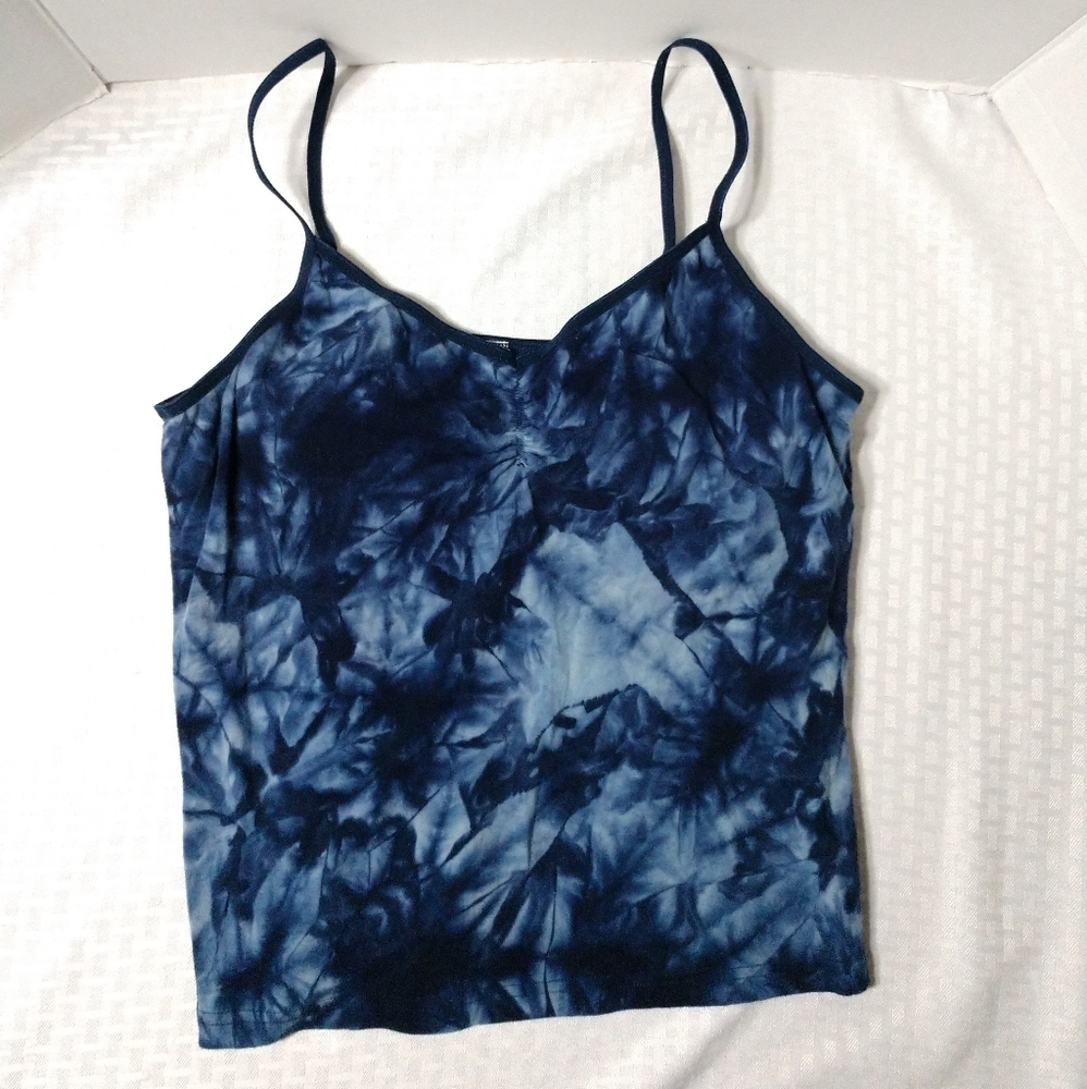 Cute French Dressing Tie Dye Crop Tank Top Cami Blue Juniors Large Chest 36"